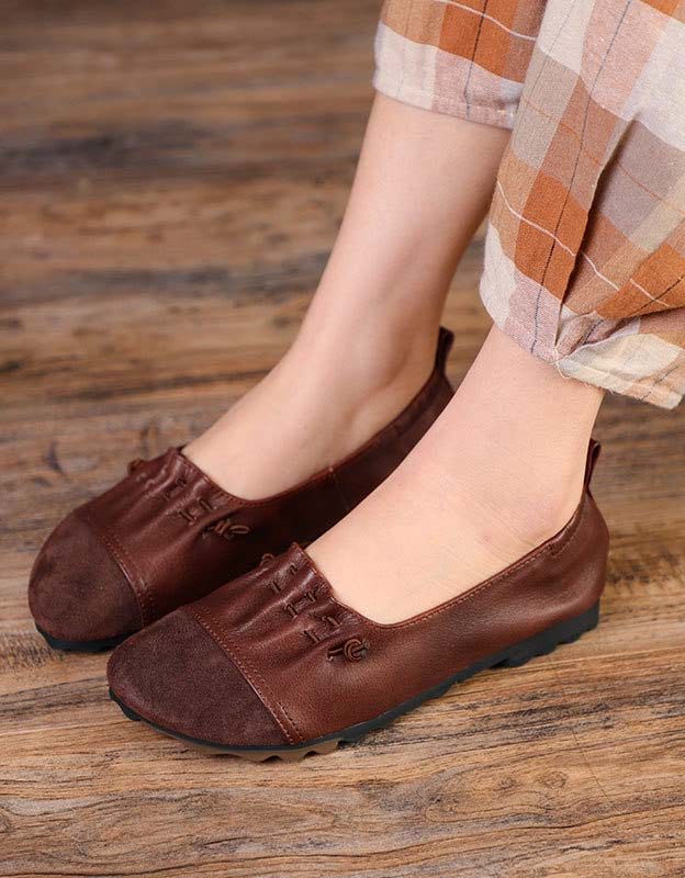 Handgemaakte Retro Platte Schoenen Van Zachte Leren Muiltjes Met Panelen