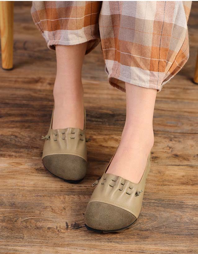 Handgemaakte Retro Platte Schoenen Van Zachte Leren Muiltjes Met Panelen