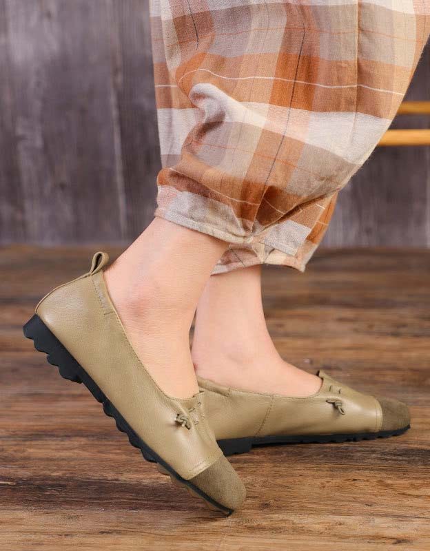 Handgemaakte Retro Platte Schoenen Van Zachte Leren Muiltjes Met Panelen