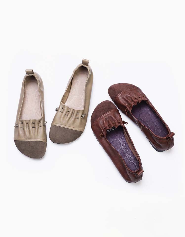 Handgemaakte Retro Platte Schoenen Van Zachte Leren Muiltjes Met Panelen