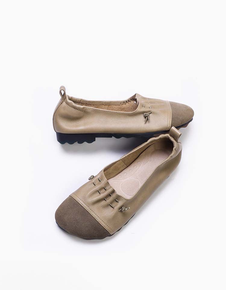 Handgemaakte Retro Platte Schoenen Van Zachte Leren Muiltjes Met Panelen