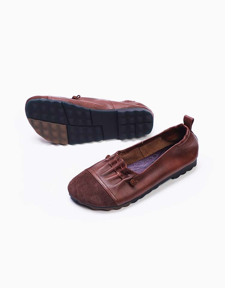 Handgemaakte Retro Platte Schoenen Van Zachte Leren Muiltjes Met Panelen
