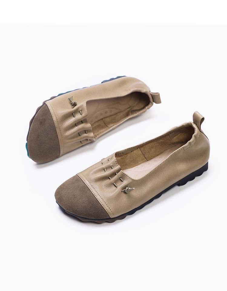 Handgemaakte Retro Platte Schoenen Van Zachte Leren Muiltjes Met Panelen