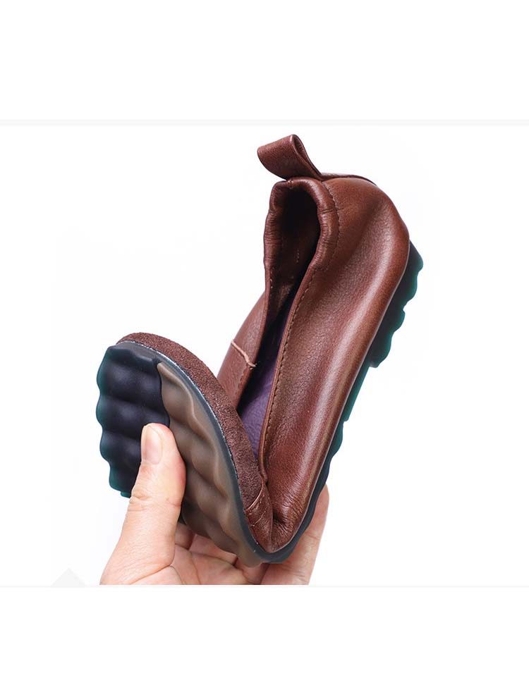 Handgemaakte Retro Platte Schoenen Van Zachte Leren Muiltjes Met Panelen
