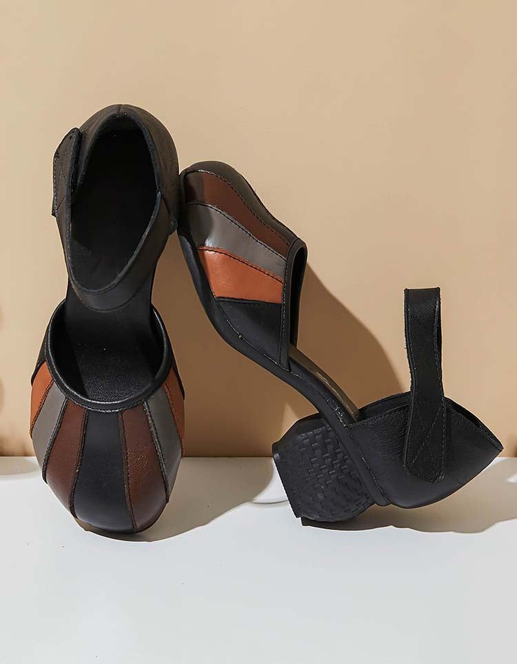 Kleurrijke Retro Sandalen Met Stevige Hakken Met Ronde Kop