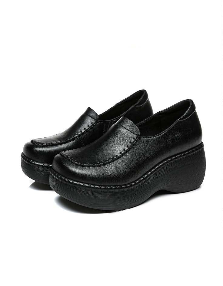 Retro Leren Damesschoenen Comfortabele Lente-wigschoenen