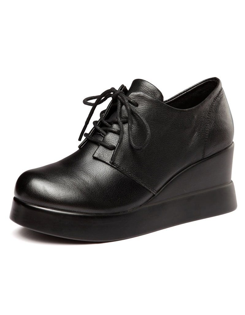 Echt Lederen Veterschoenen Met Sleehak