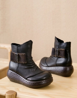 Handgemaakte Comfy Retro Leren Dames Platform Laarzen