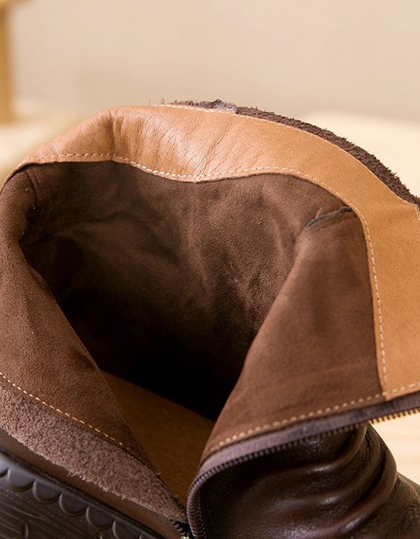 Handgemaakte Comfy Retro Leren Dames Platform Laarzen