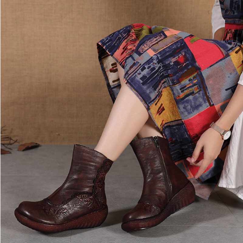 Handgesneden Retro Laarzen Met Dikke Bodem | Cadeau Schoenen