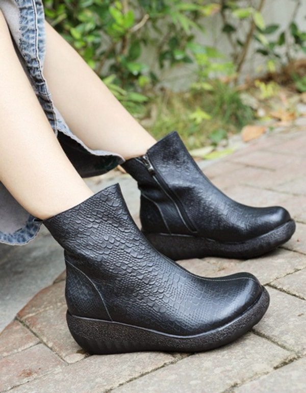 Herfst Retro Leren Slangenleer Sleehak Laarzen