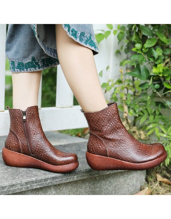 Herfst Retro Leren Slangenleer Sleehak Laarzen