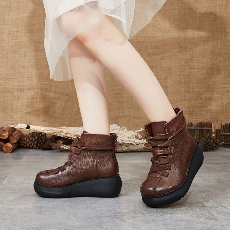 Leren Retro Waterdichte Platform Laarzen