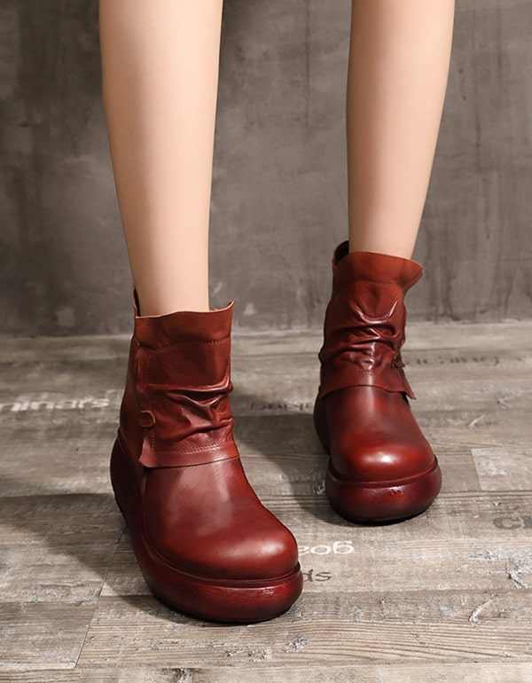 Winterpluche Retro Leren Sleehaklaarzen Met Middenbuis