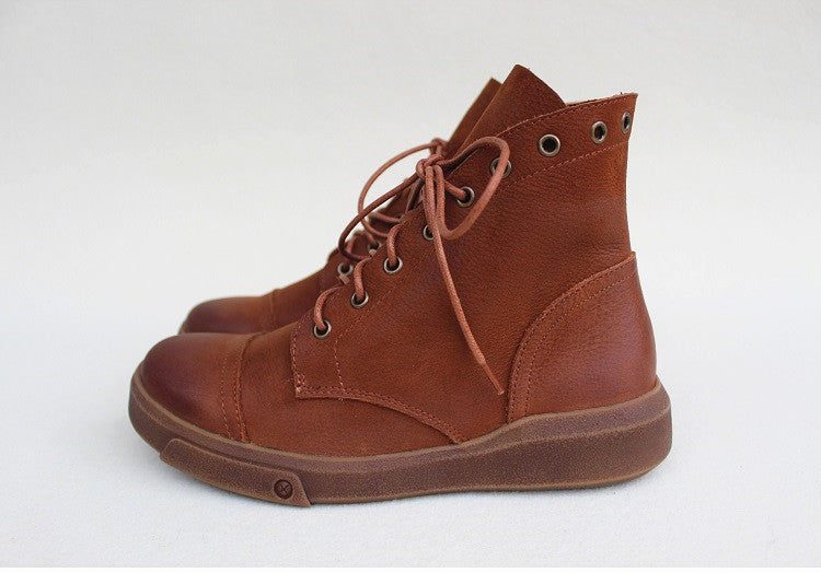 Antislip Zachte Leren Dameslaarzen Met Veters