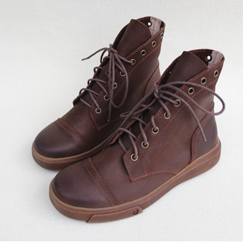 Antislip Zachte Leren Dameslaarzen Met Veters