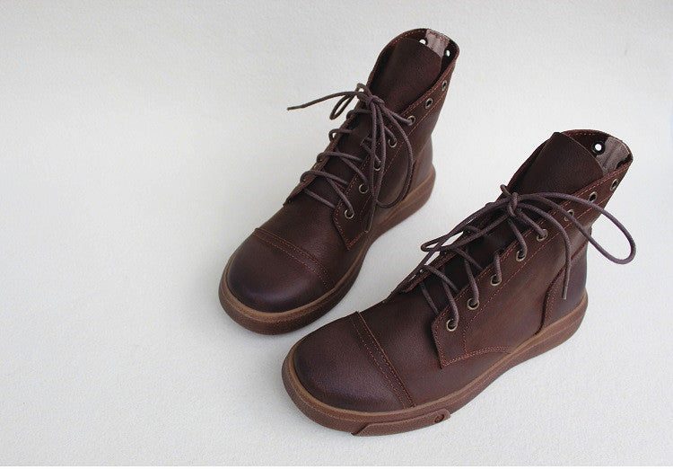 Antislip Zachte Leren Dameslaarzen Met Veters