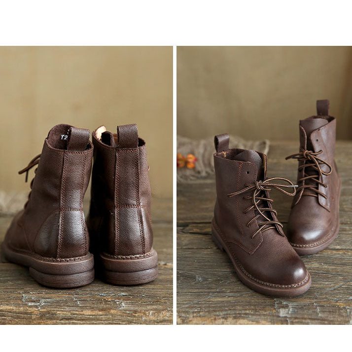 Britse Retro Leren Korte Enkellaarsjes| Cadeau Schoenen