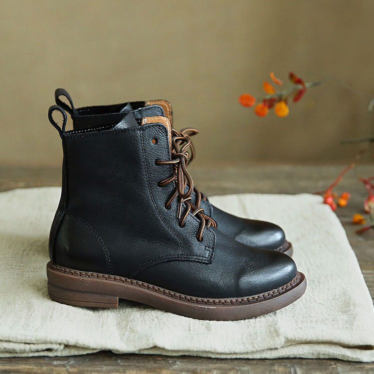 Britse Retro Leren Korte Enkellaarsjes| Cadeau Schoenen