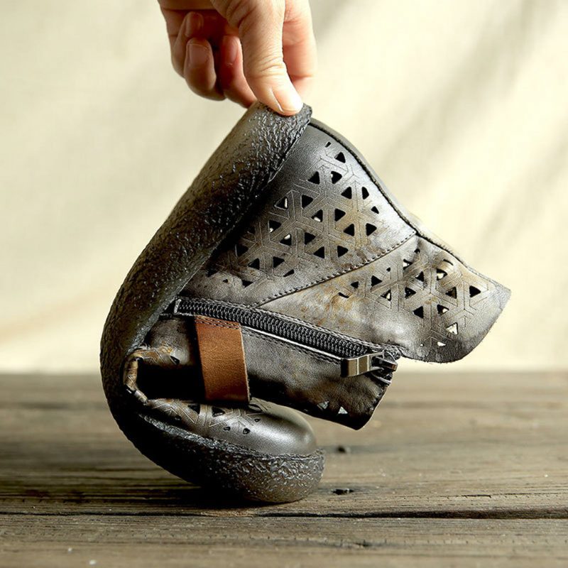 Casual Zachte Leren Retro Dames Enkellaarsjes | Cadeau Schoenen