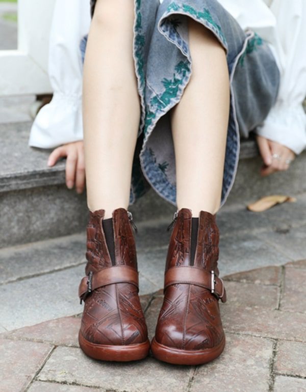 Comfortabele Retro Leren Laarzen Met Dikke Hakken