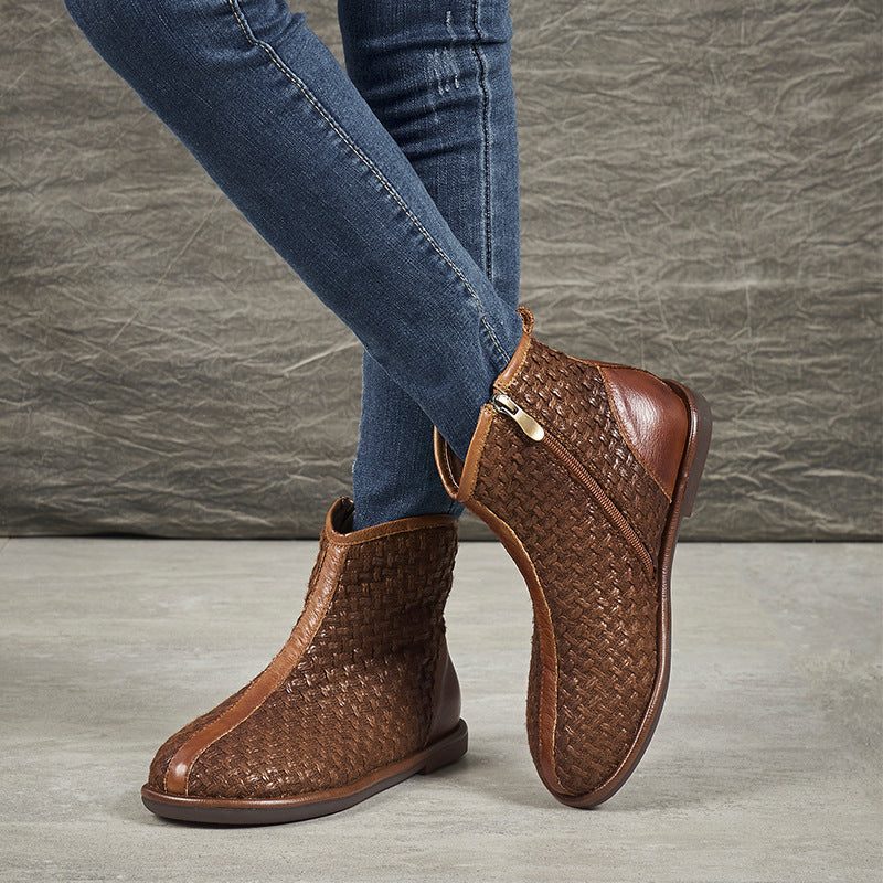 Geschenkschoenen Handgemaakte Retro Lederen Geweven Warme Dameslaarzen
