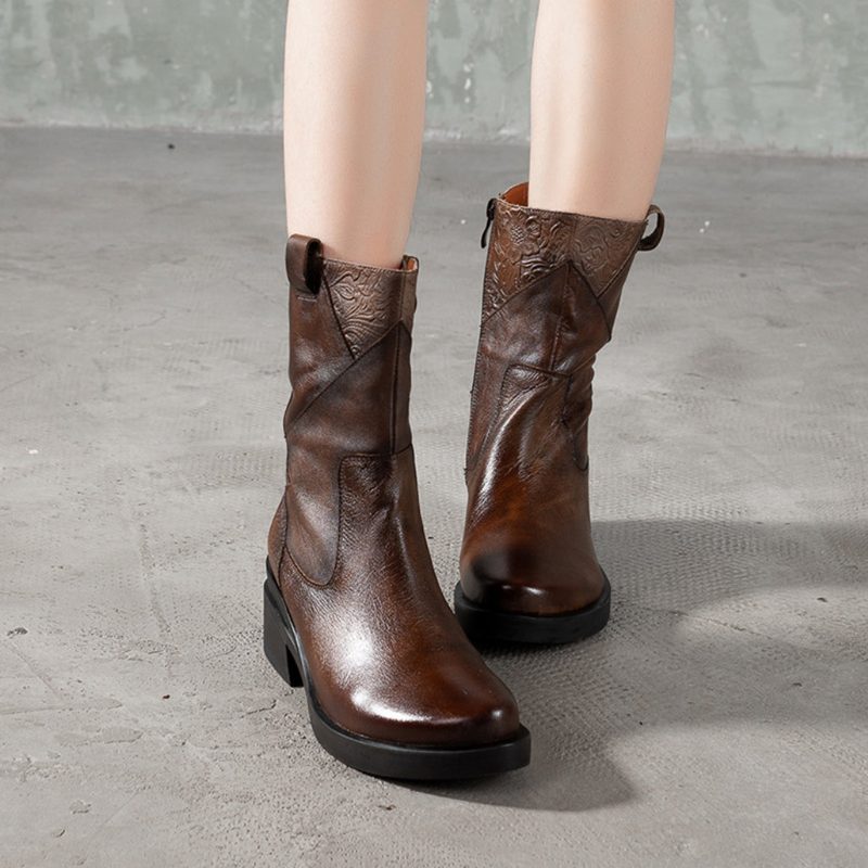 Halfhoge Hakken Dikke Hakken Casual Retro Laarzen | Cadeau Schoenen
