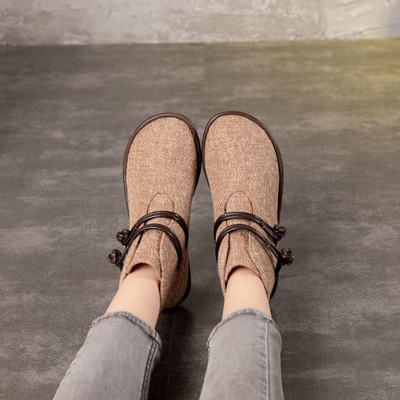 Handgemaakte Katoenen Retro Enkellaarsjes Voor Dames | Cadeau Schoenen