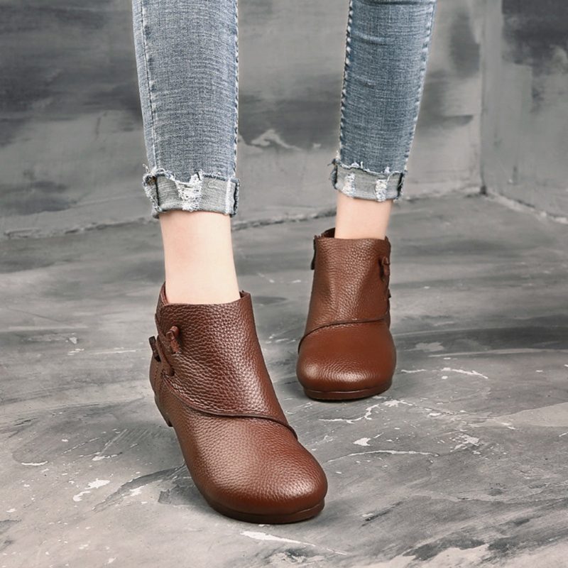 Handgemaakte Lederen Retro Casual Enkellaarsjes Met Zachte Onderkant | Cadeau Schoenen