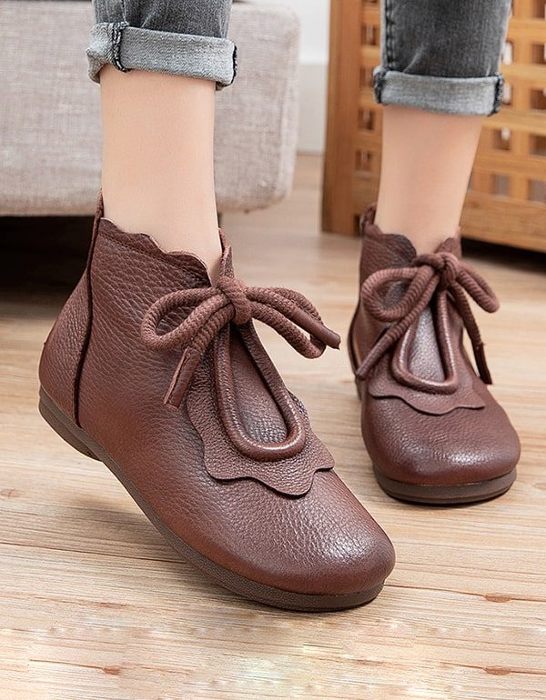 Handgemaakte Retro Leren Laarzen Veterschoenen Dames