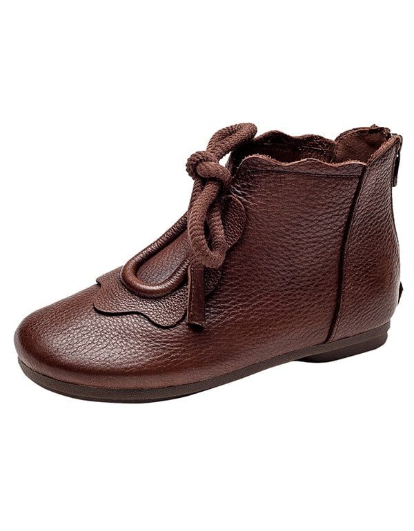 Handgemaakte Retro Leren Laarzen Veterschoenen Dames