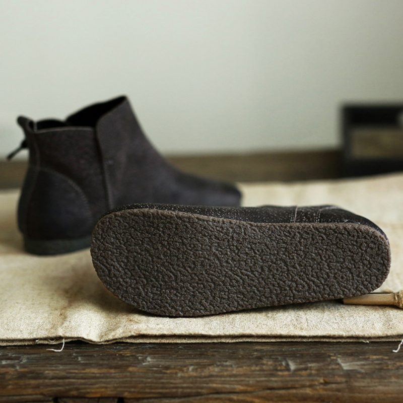 Herfst Handgemaakte Retro Platte Lederen Korte Laarzen | Cadeau Schoenen
