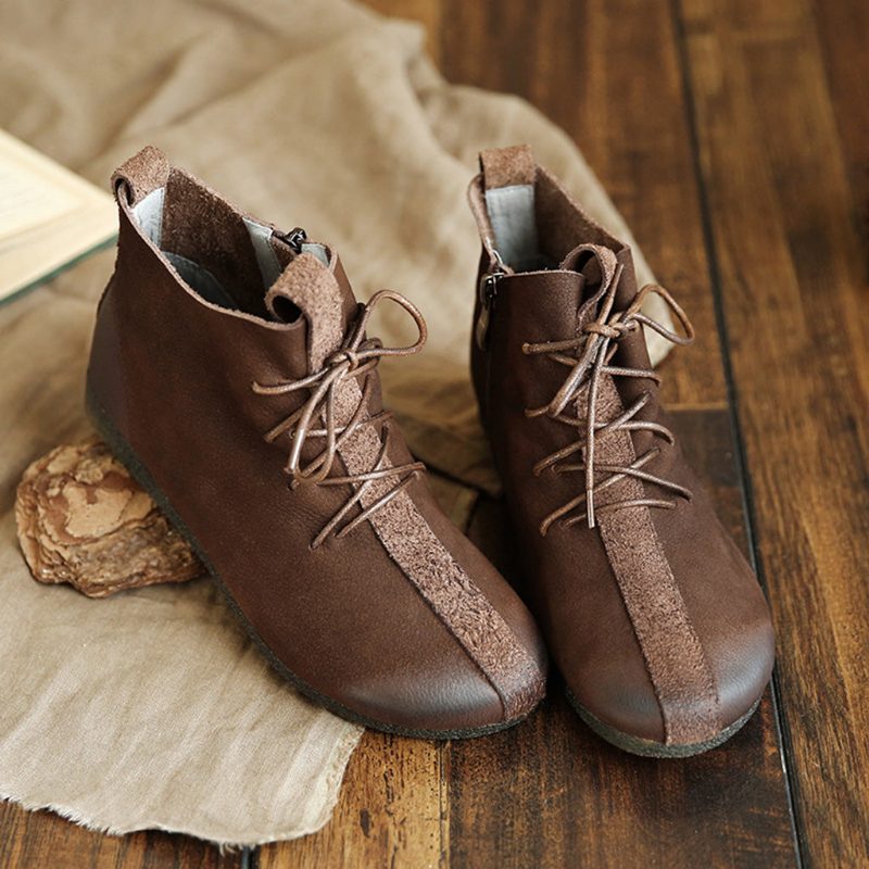 Herfst Retro Handgemaakte Enkellaarsjes Voor Dames | Cadeau Schoenen