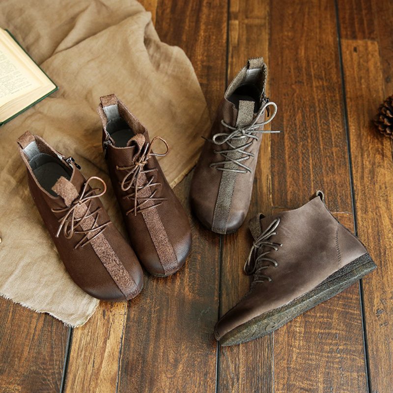 Herfst Retro Handgemaakte Enkellaarsjes Voor Dames | Cadeau Schoenen