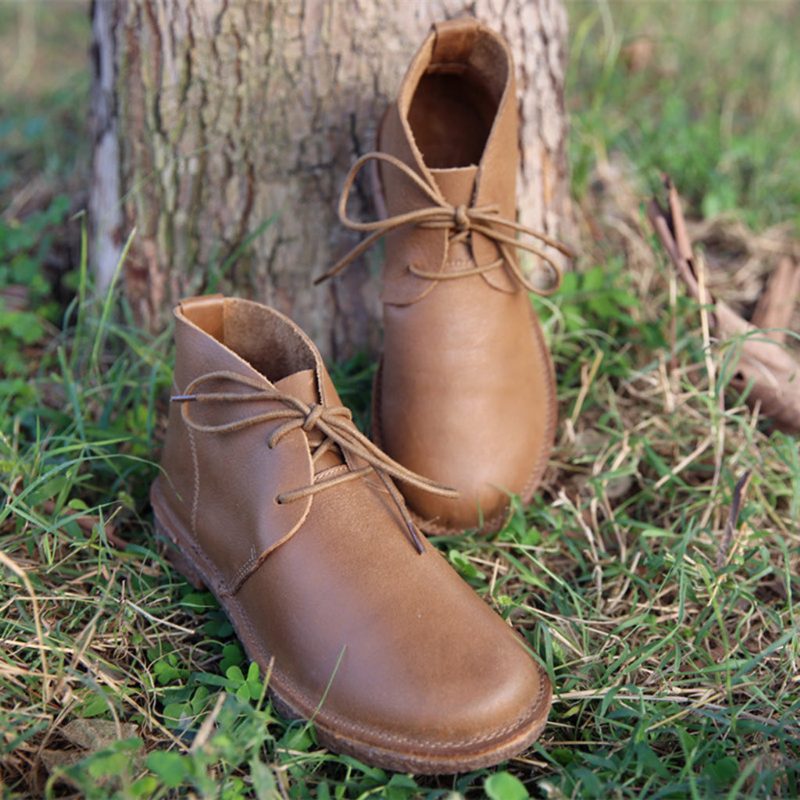 Herfst Retro Leren Dames Korte Laarzen | Cadeau Schoenen