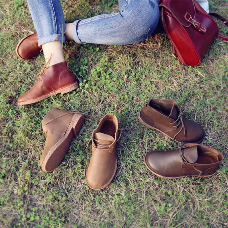 Herfst Retro Leren Dames Korte Laarzen | Cadeau Schoenen