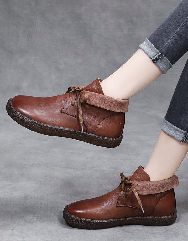 Herfst Ronde Kop Retro Leren Korte Laarzen