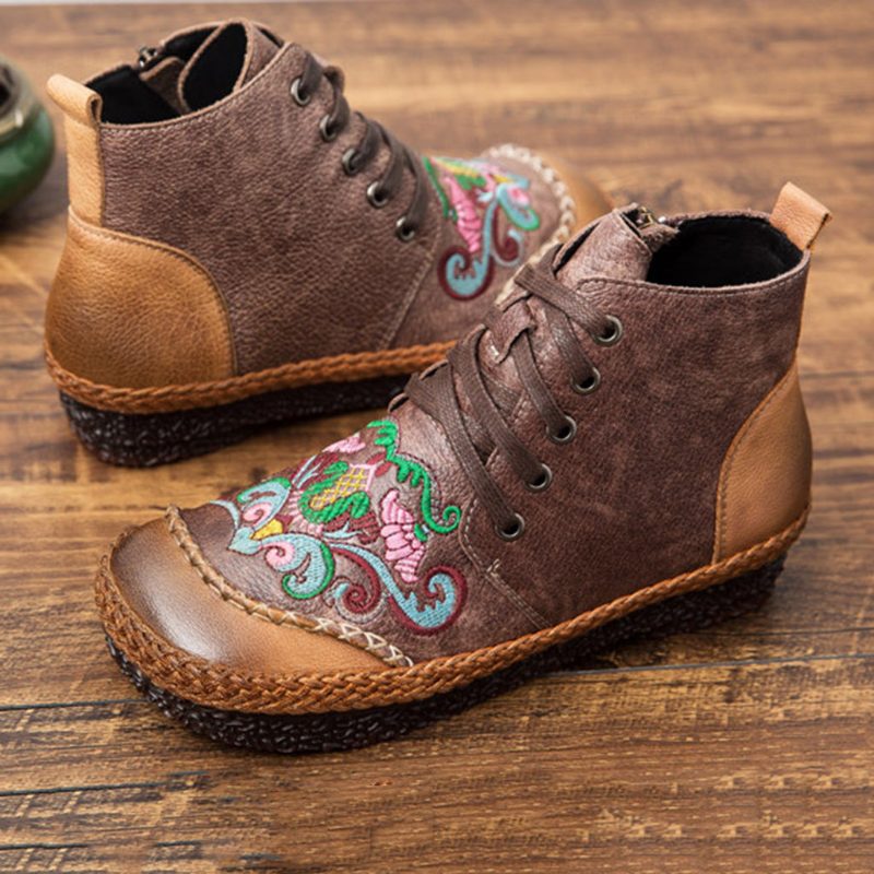 Herfst Vintage Retro Lederen Handgemaakte Dameslaarzen | Cadeau Schoenen