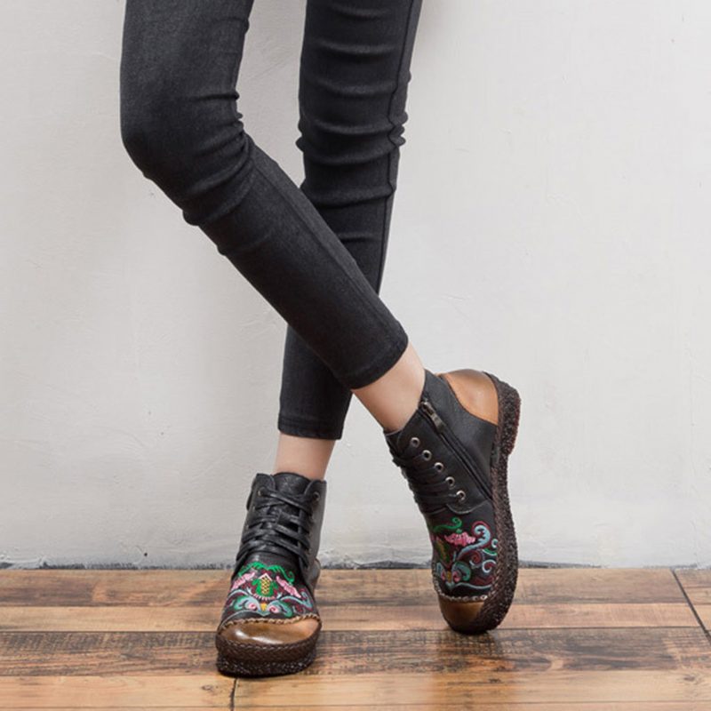 Herfst Vintage Retro Lederen Handgemaakte Dameslaarzen | Cadeau Schoenen