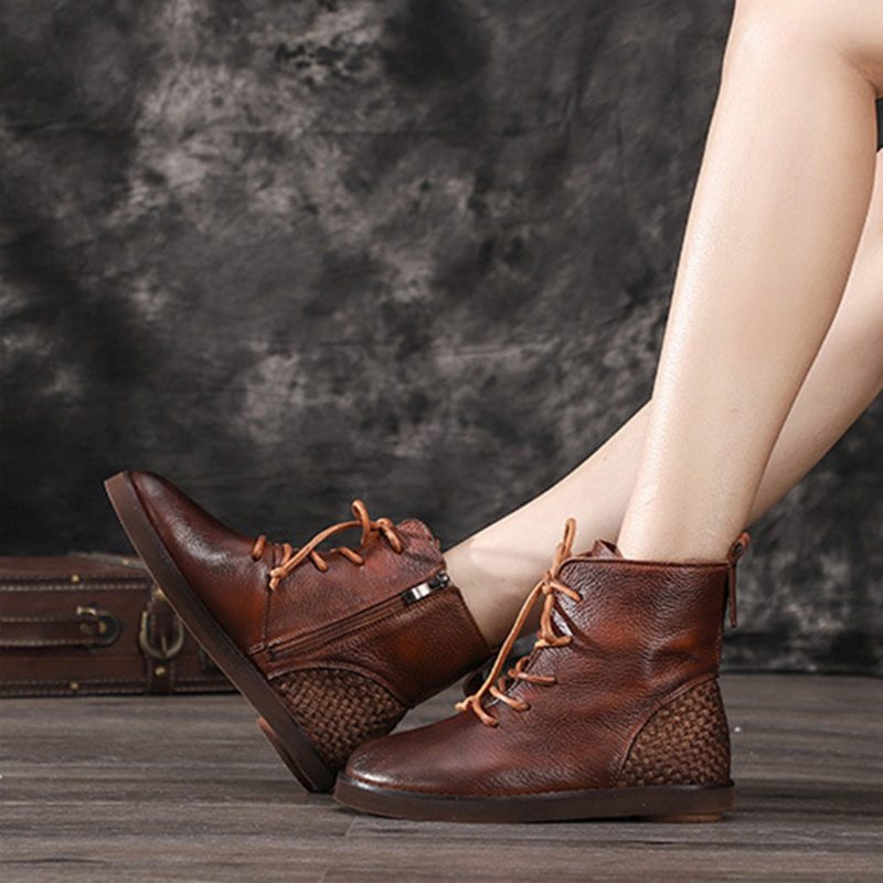 Herfst Winter Dames Enkellaarsjes Leer Retro Comfortabel | Cadeau Schoenen