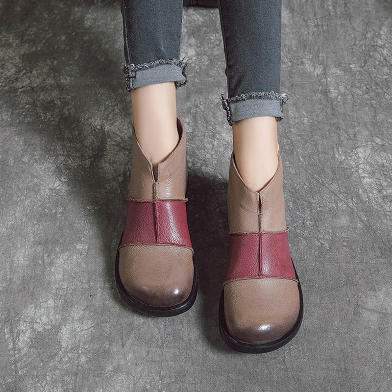 Leren Handgemaakte Retro Korte Laarzen | Cadeau Schoenen
