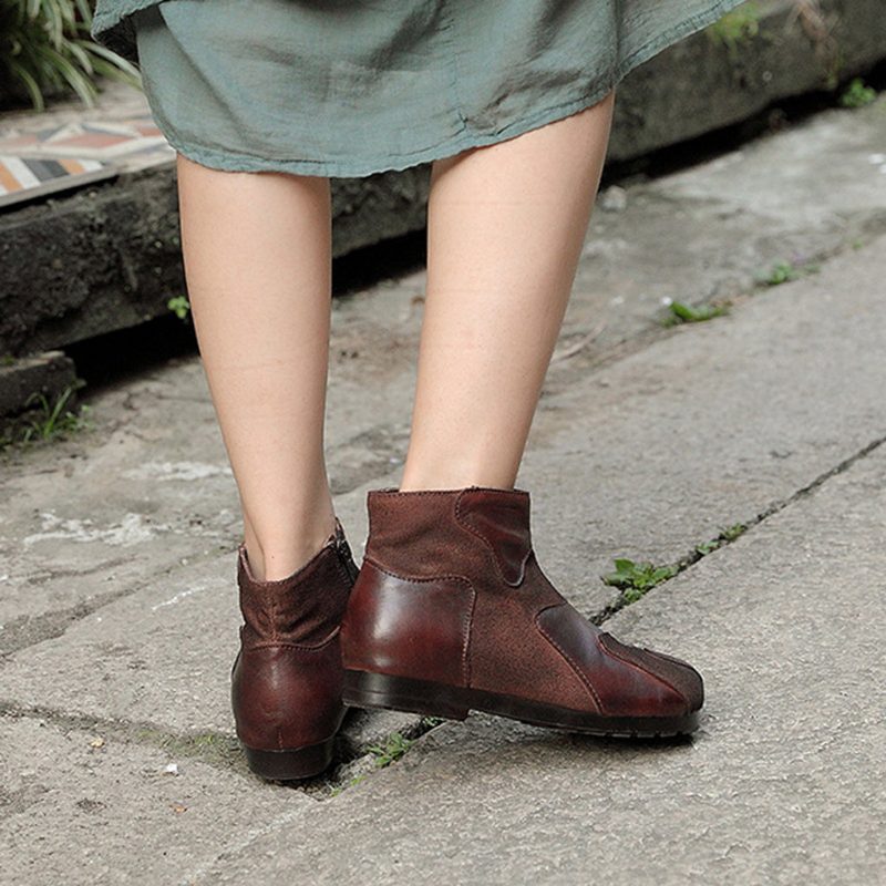 Leren Korte Laarzen Met Retrostiksels | Cadeau Schoenen