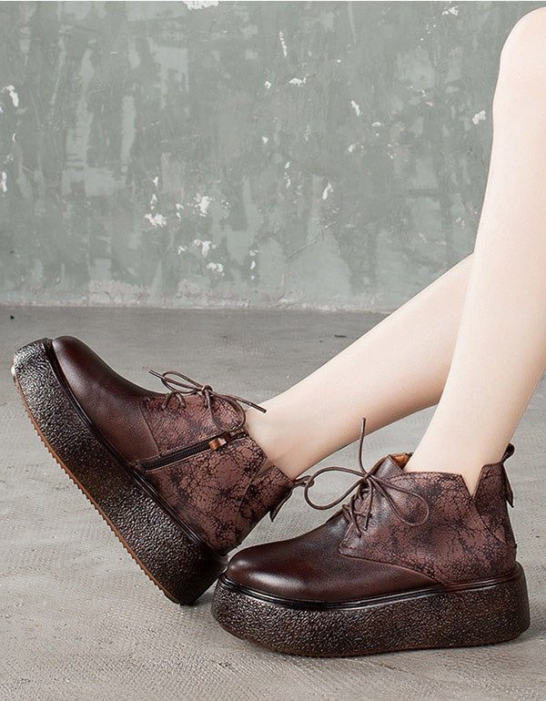 Platform Retro Leren Veterschoenen Mode Laarzen