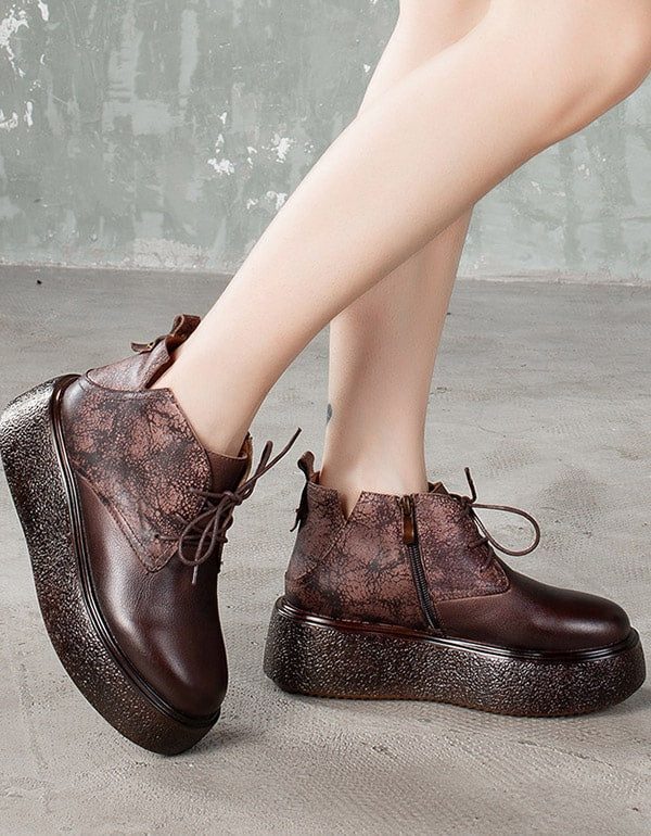 Platform Retro Leren Veterschoenen Mode Laarzen