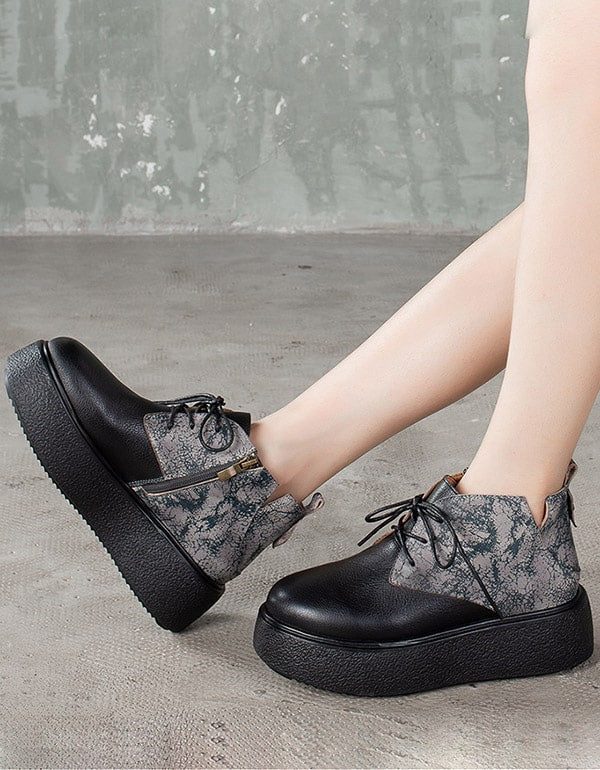 Platform Retro Leren Veterschoenen Mode Laarzen
