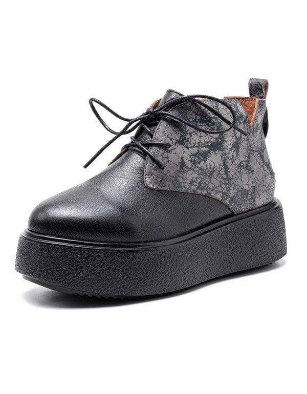 Platform Retro Leren Veterschoenen Mode Laarzen