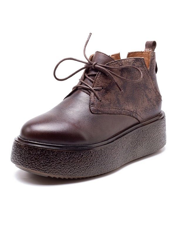 Platform Retro Leren Veterschoenen Mode Laarzen