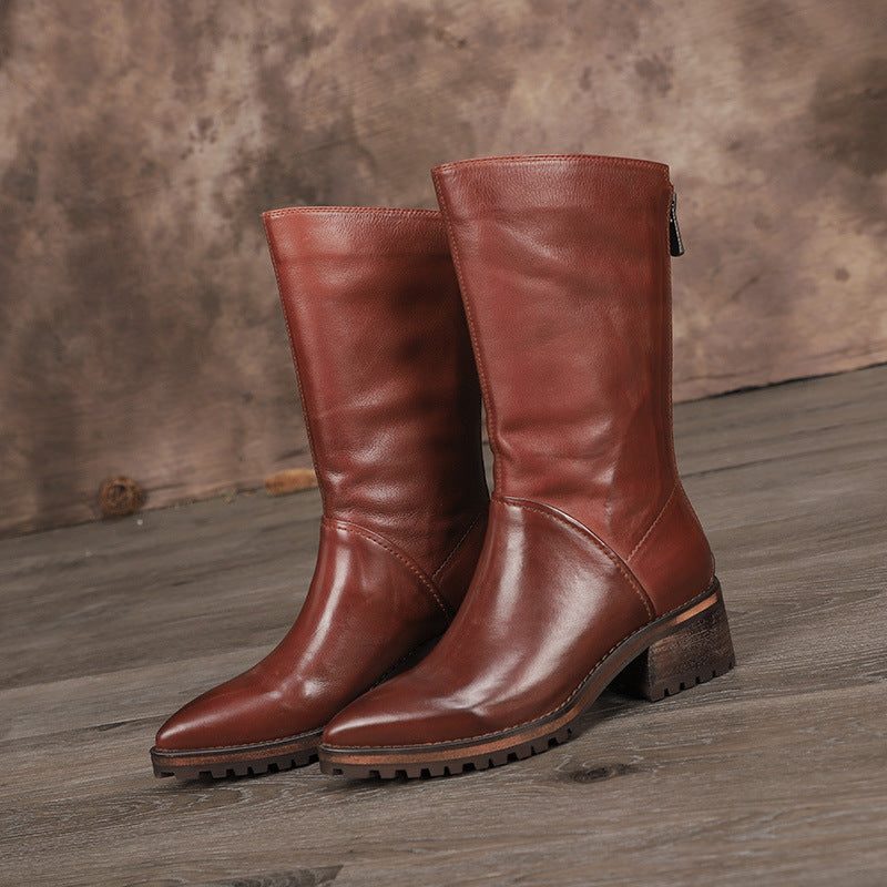 Pure Lederen Handgemaakte Damesmode Retro Laarzen | Obiono