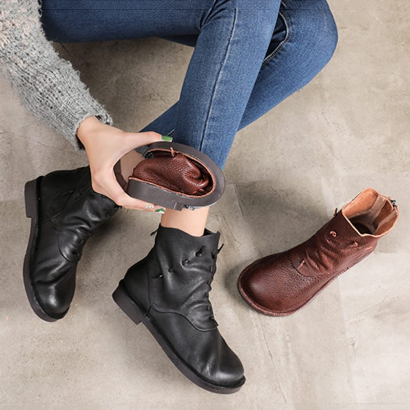 Retro Handgemaakte Lederen Casual Korte Laarzen | Cadeau Schoenen
