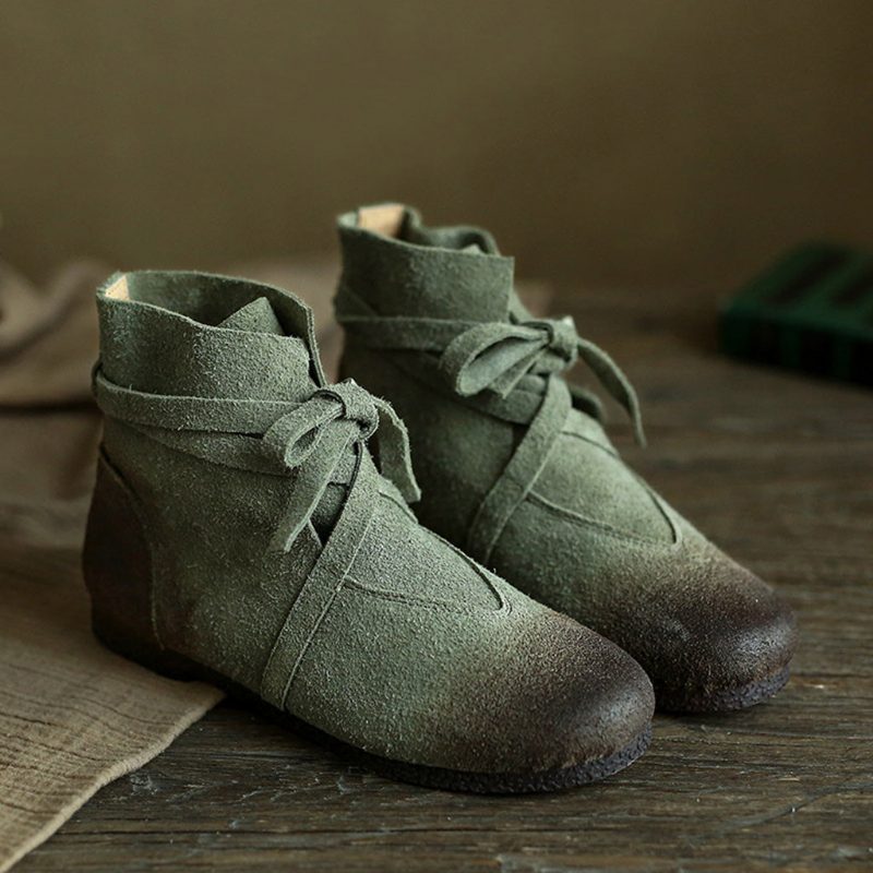 Retro Handgemaakte Lederen Comfortabele Korte Dameslaarzen | Cadeau Schoenen